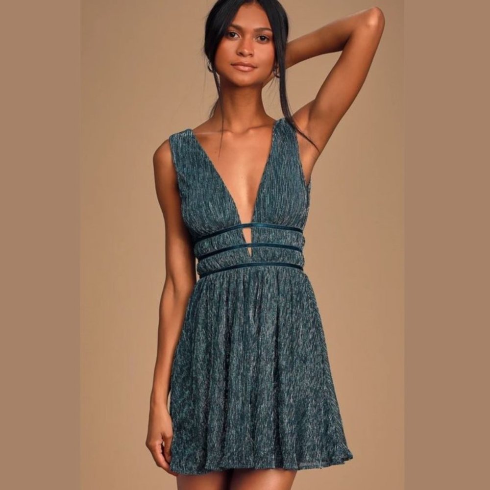 Lulus Smokeshow Teal Metallic Mini Dress